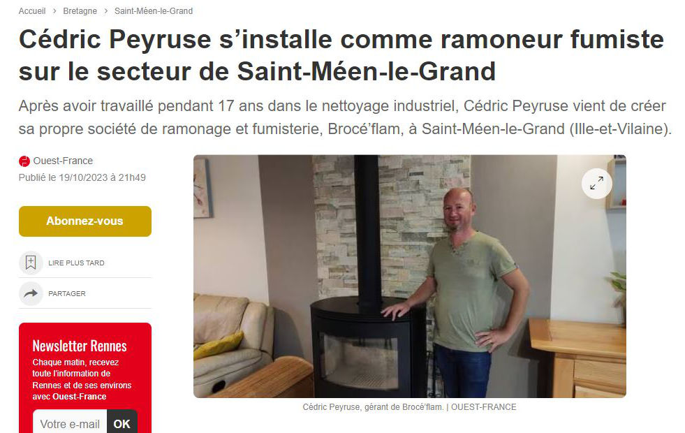 Article sur Brocé'Flam paru dans Ouest France le 19 octobre 2023